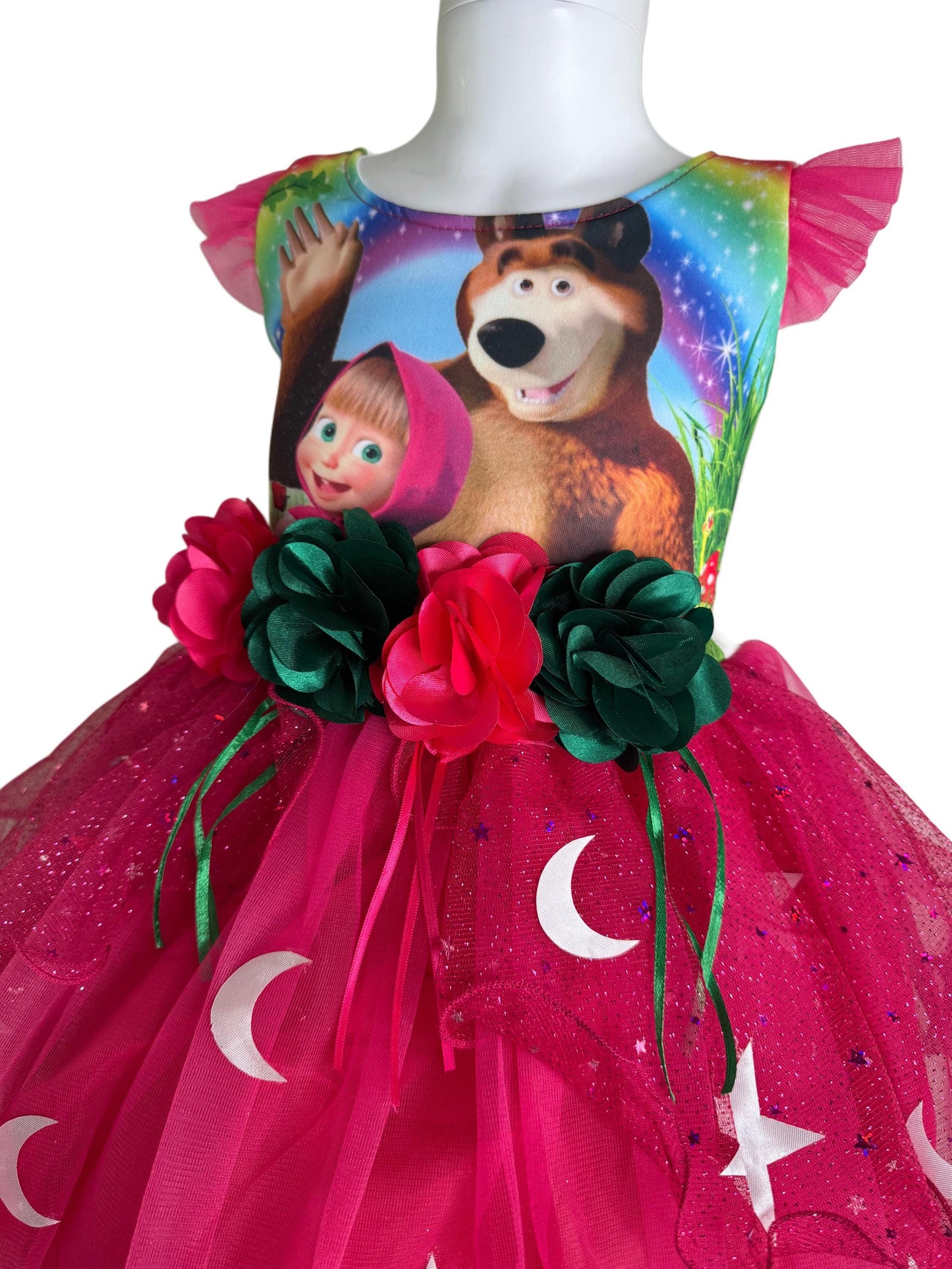 Masha and the Bear Birthday Dress: Pink Tulle Stars & Moons + Headband