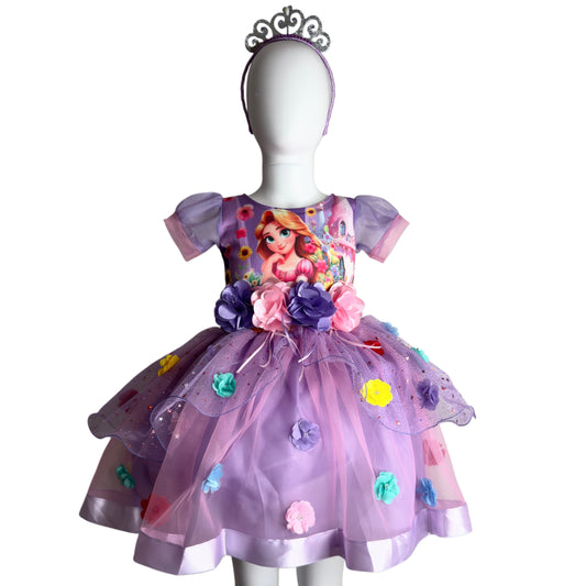 Rapunzel tutu dress for girls | Birthday costume with flowers and tiara | Princess party outfit toddler