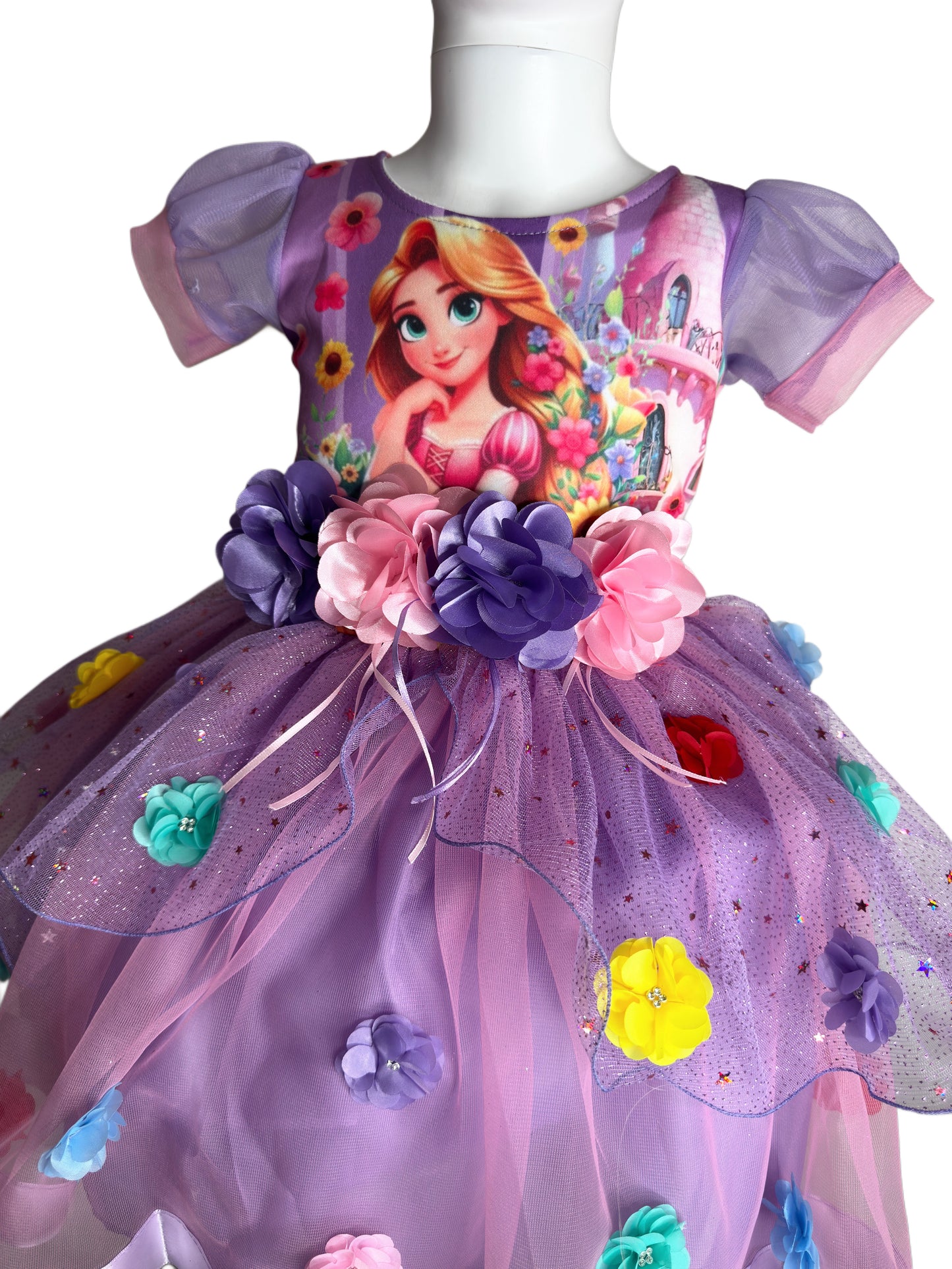 Rapunzel tutu dress for girls | Birthday costume with flowers and tiara | Princess party outfit toddler