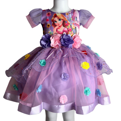 Rapunzel tutu dress for girls | Birthday costume with flowers and tiara | Princess party outfit toddler