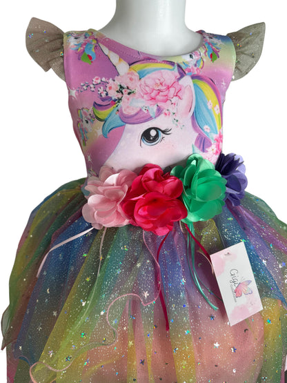 Magical Unicorn Rainbow Tutu Dress with Headband – Birthday Party Outfit