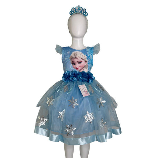 Elsa Frozen Birthday Dress: Princess Party Outfit with Crown