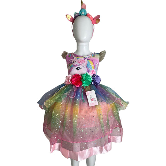 Magical Unicorn Rainbow Tutu Dress with Headband – Birthday Party Outfit